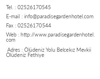 Paradise Garden Hotel iletiim bilgileri
